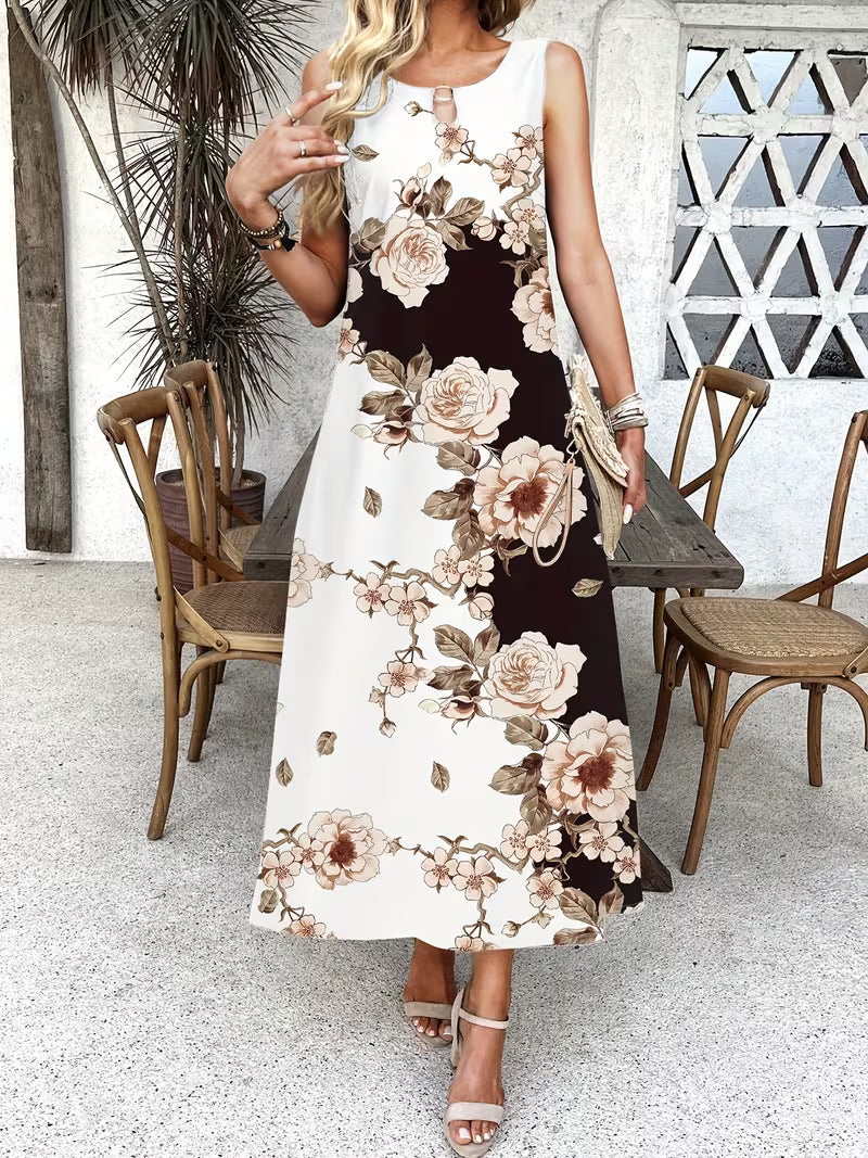 Floral Print Dress Women – Casual Midi Dress with Pockets