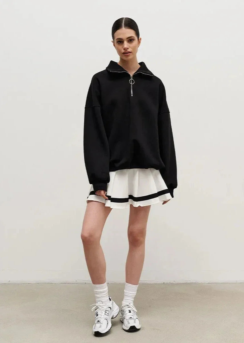 Damski Sweter Oversize z Krótkim Zamkiem – Sportowy, Luźny