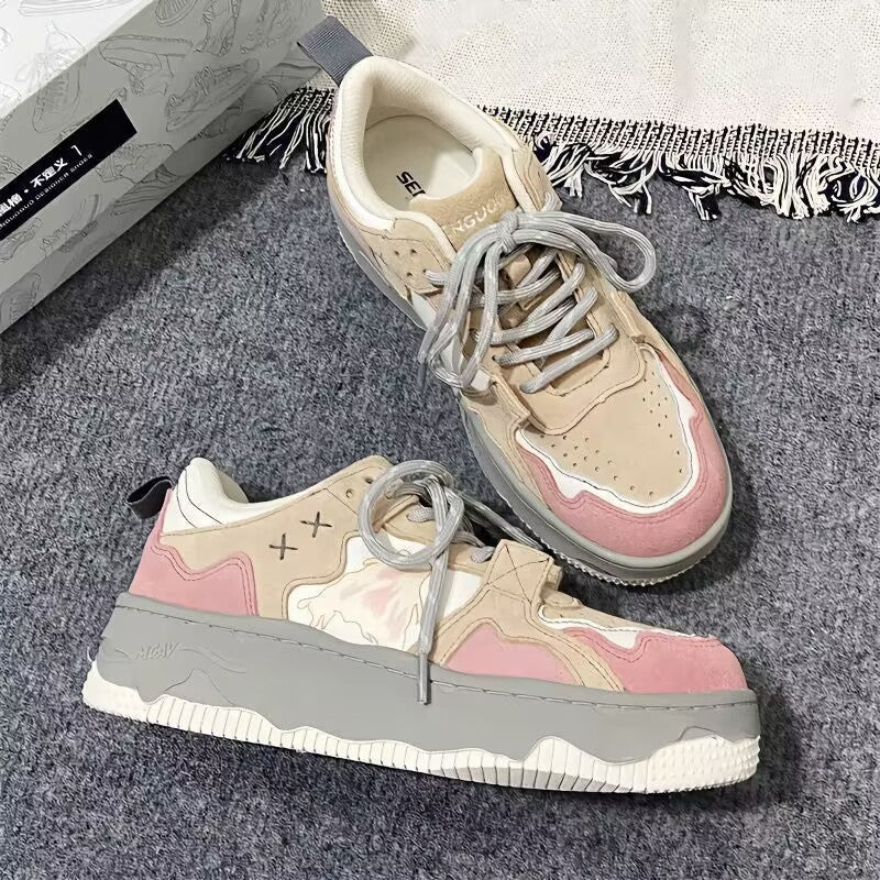 Sneakersy na Platformie Damskie Chunky – Retro Sneakersy w Różu