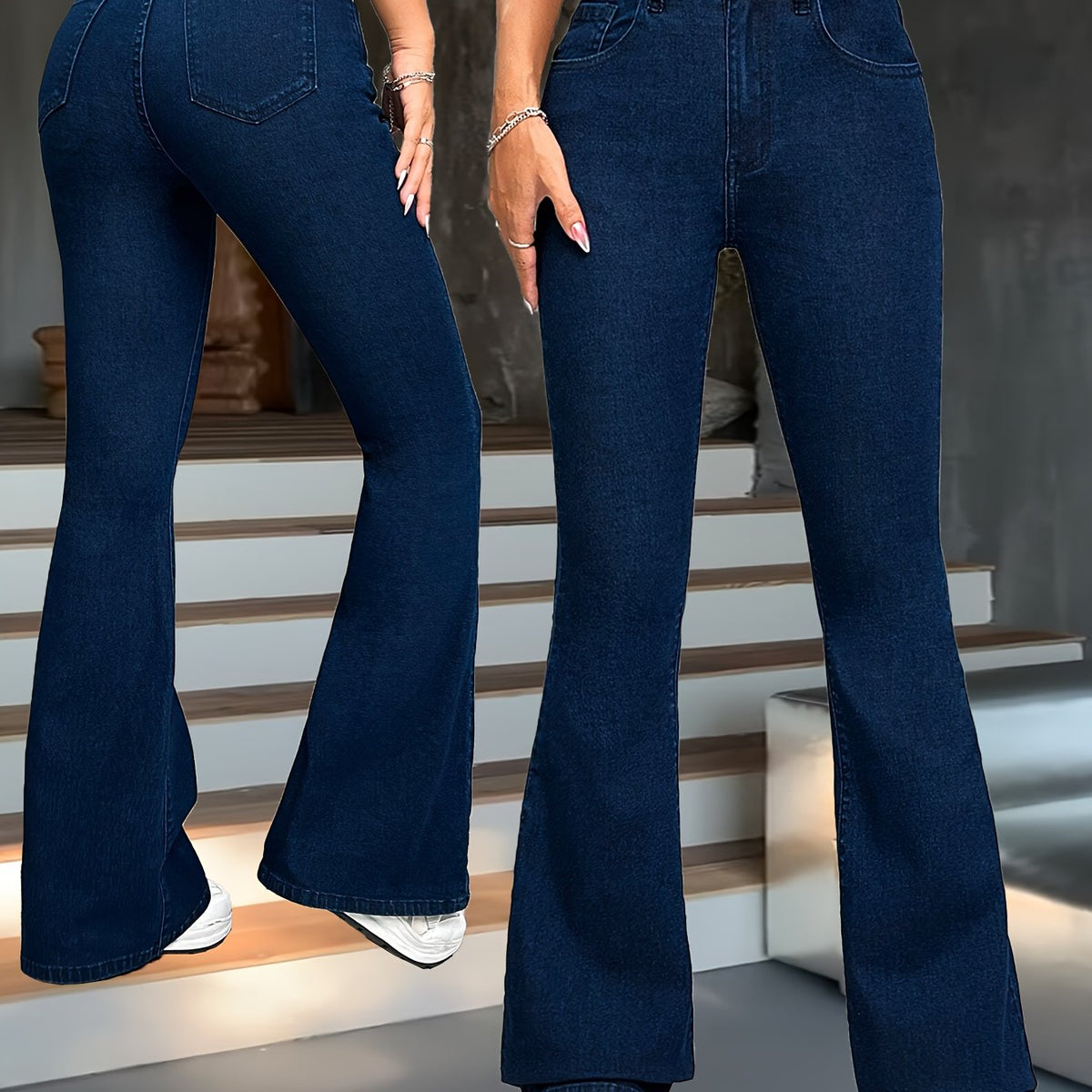 Flared Jeans Dame – Højtaljede Bootcut Denim Bukser i Blå