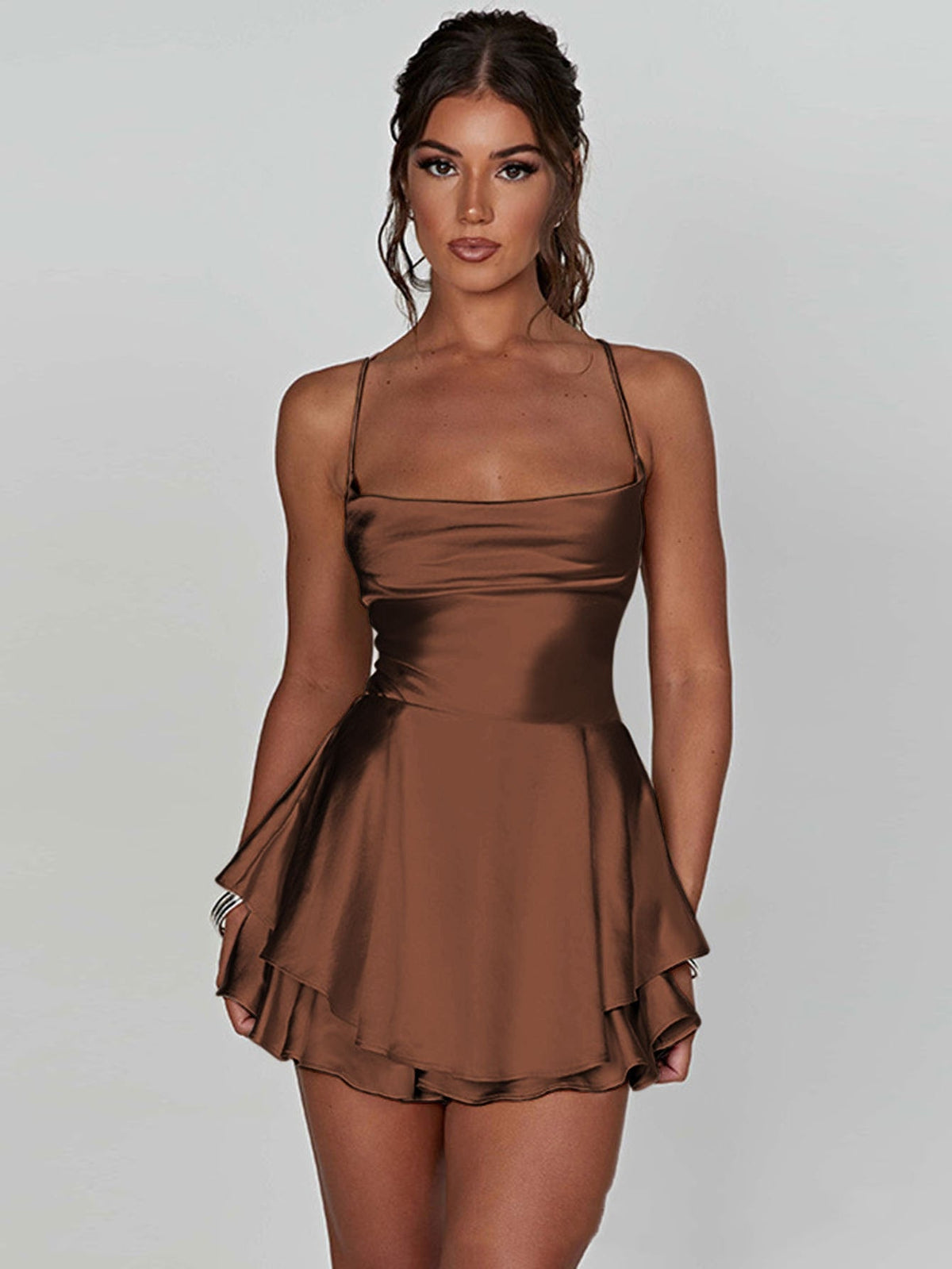 Satin Minikjole Dame Cowl Neck – Kort Kjole