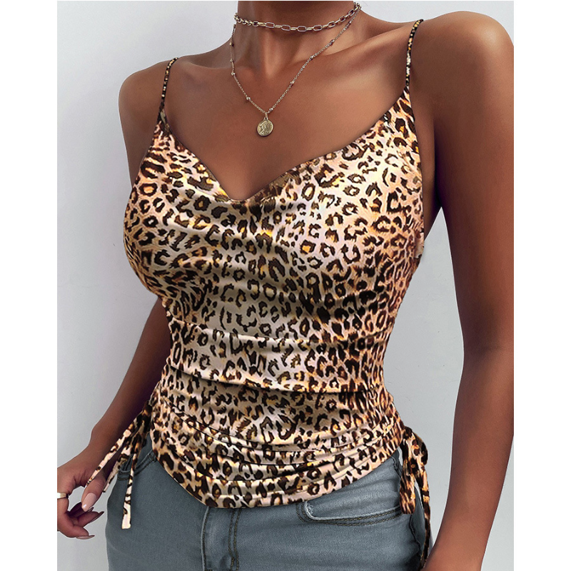 Top Camisole Damski V-Neck – Marszczony Bezrękawnik na Lato