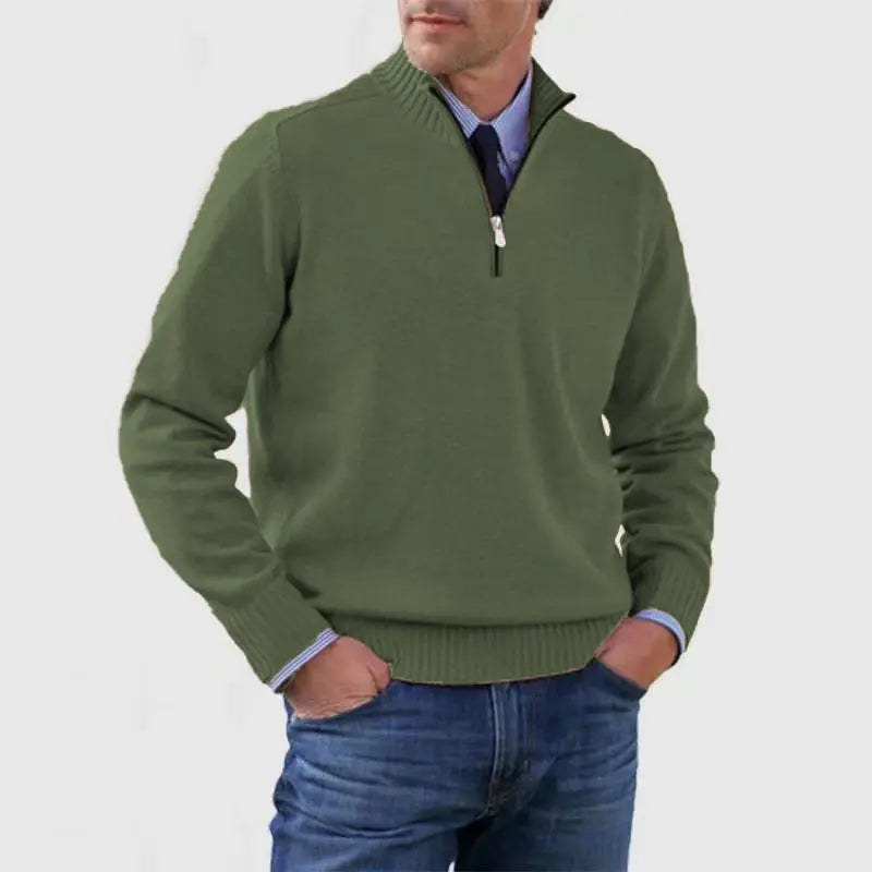 Sweater Herre – Half-Zip Strik med Struktureret Pasform – Varm Komfort Til Daglig Brug - Mørkegrøn / 4XL