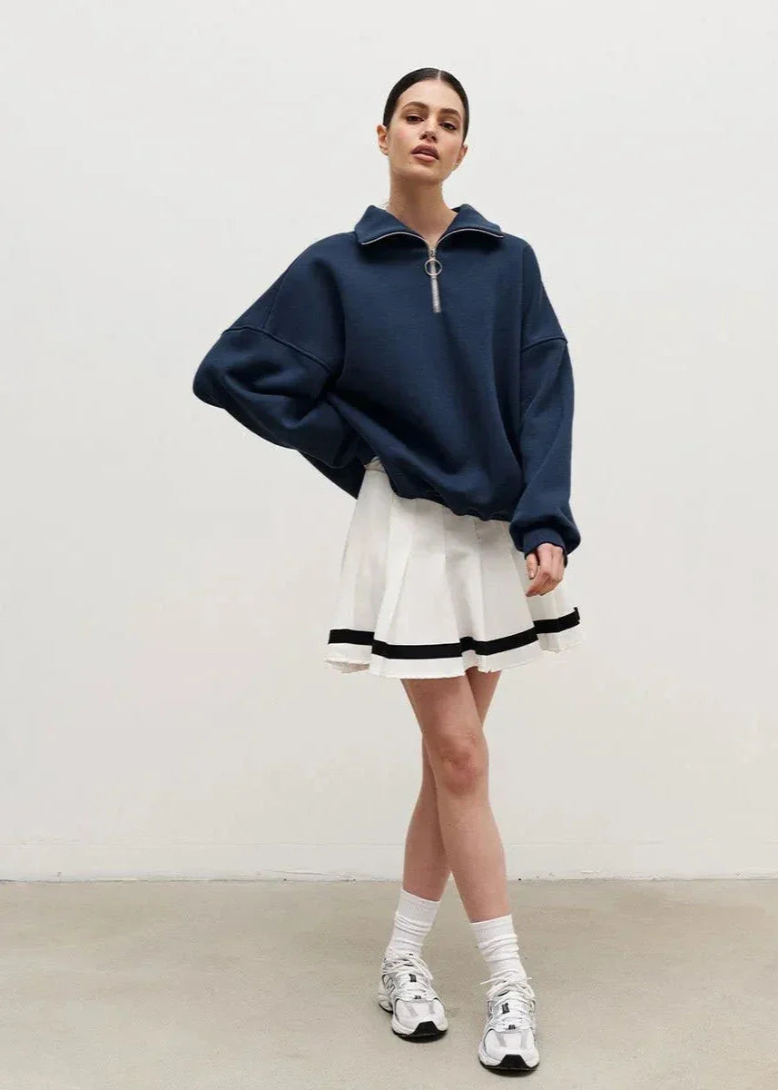 Damski Sweter Oversize z Krótkim Zamkiem – Sportowy, Luźny