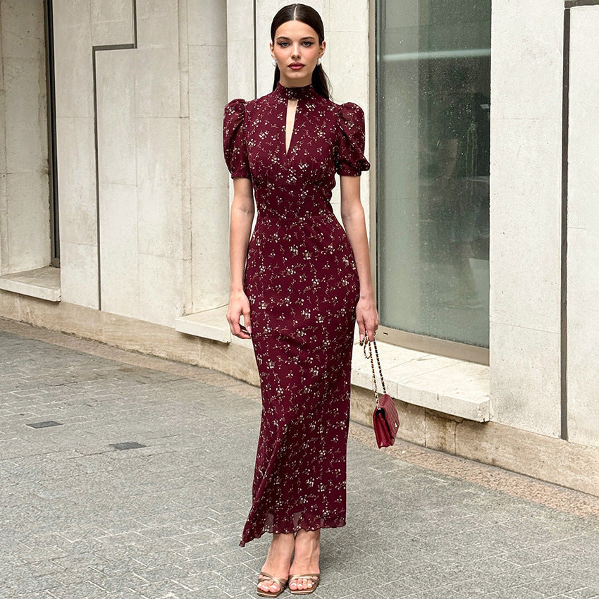 Elegancka Sukienka Maxi na Wyścigi – Krótki Rękaw