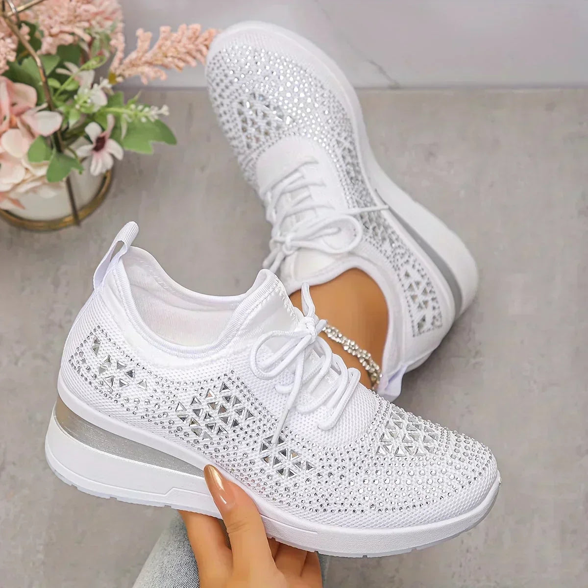 Platform Sneakers Dame Similisten – Snøre med Chunky Sål