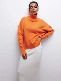 Women's Oversized Turtleneck Jumper – Wool Blend, Ribbed, Relaxed