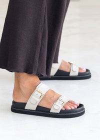 Slip-In Sandaler Dame Læder – Justerbar Rem i Offwhite