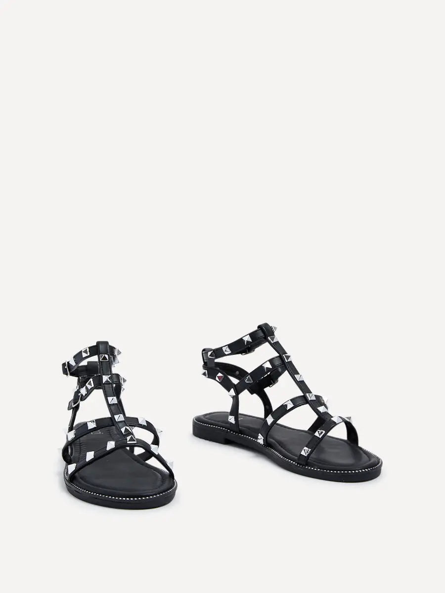 Nika Gladiator Sandaler Dame | Sorte Sandaler med Nitter & Ankelrem | Komfortable og Stilrene til Sommerbrug 3
