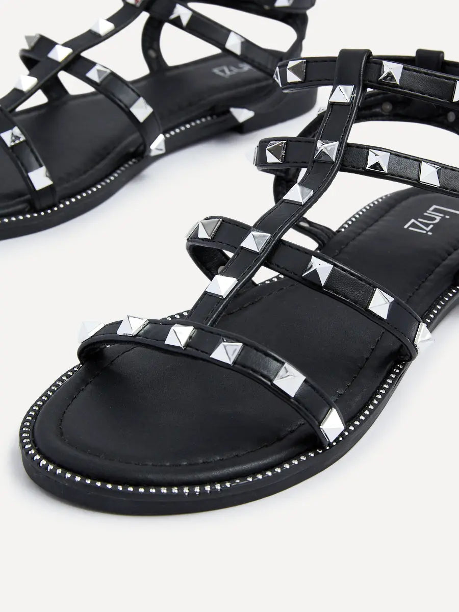 Nika Gladiator Sandaler Dame | Sorte Sandaler med Nitter & Ankelrem | Komfortable og Stilrene til Sommerbrug 5