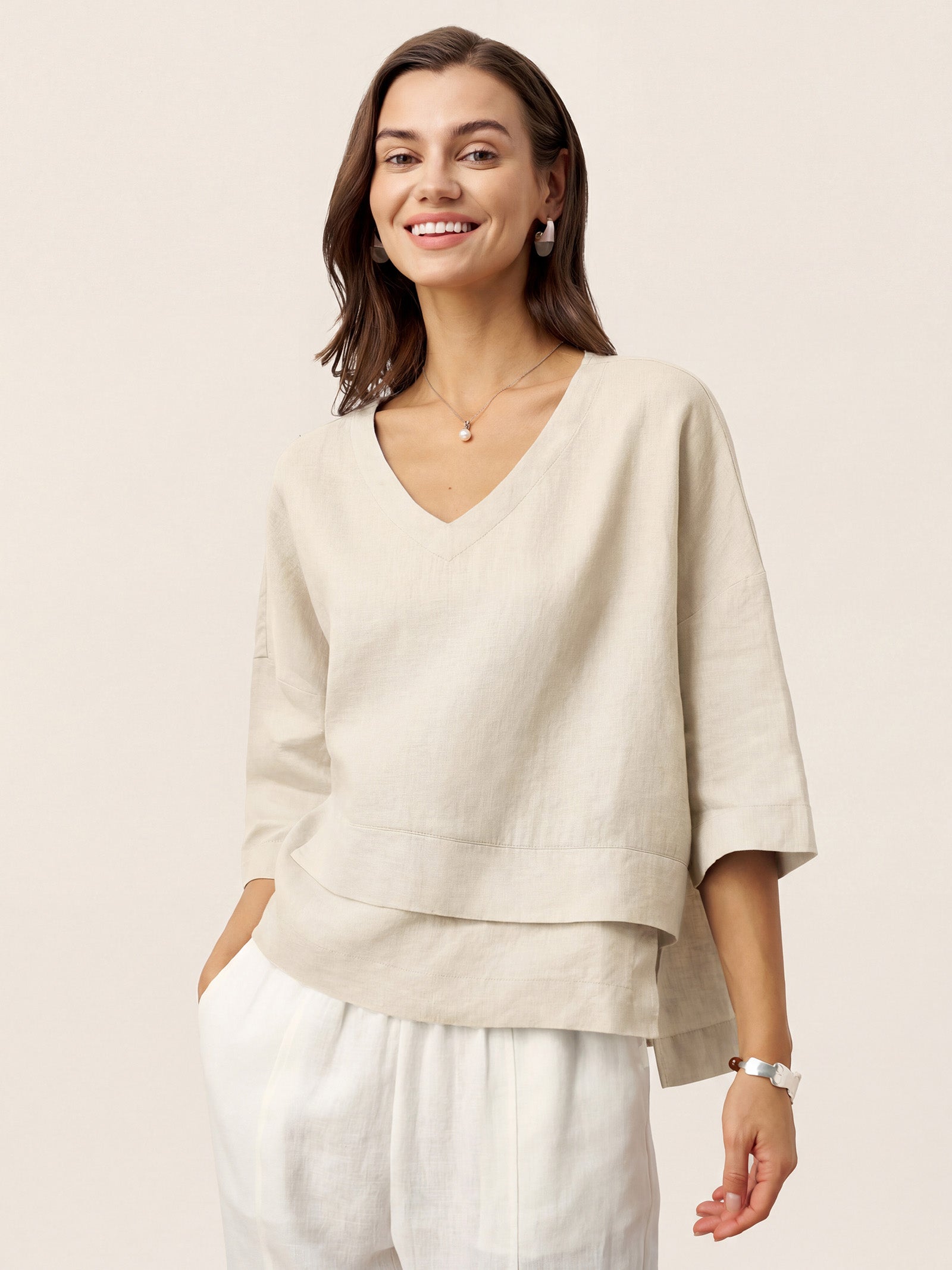 Viola Hørtop Dame – Drop Shoulder med Asymmetrisk Lag-kant