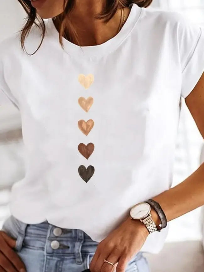 Maja T-shirt Dame med Print – Bomulds Sommer Top med Løs Pasform  Panorla