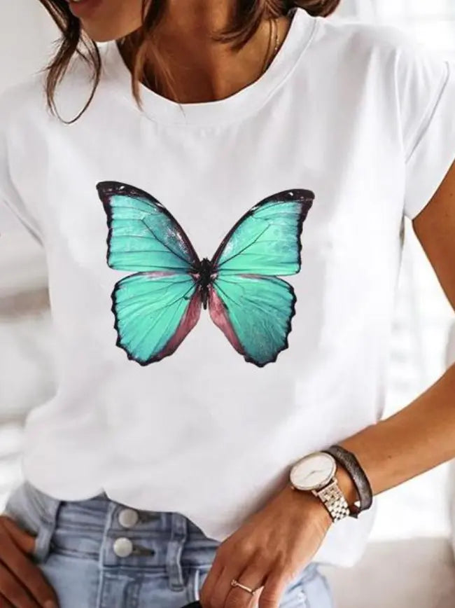 Maja T-shirt Dame med Print – Bomulds Sommer Top med Løs Pasform  Panorla
