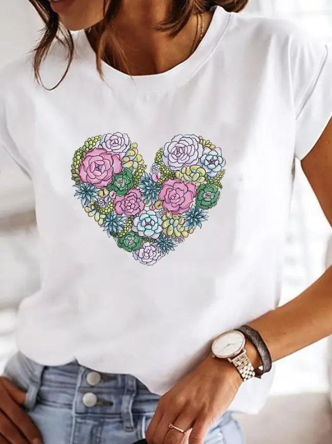 Maja T-shirt Dame med Print – Bomulds Sommer Top med Løs Pasform  Panorla