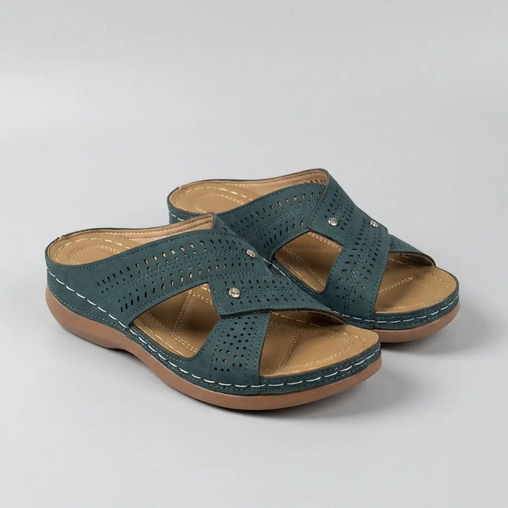 Ortopædiske Sandaler Dame | Kilehæls Design med T-rem & Rhinsten | Elegant Komfort til Sommerbrug 6