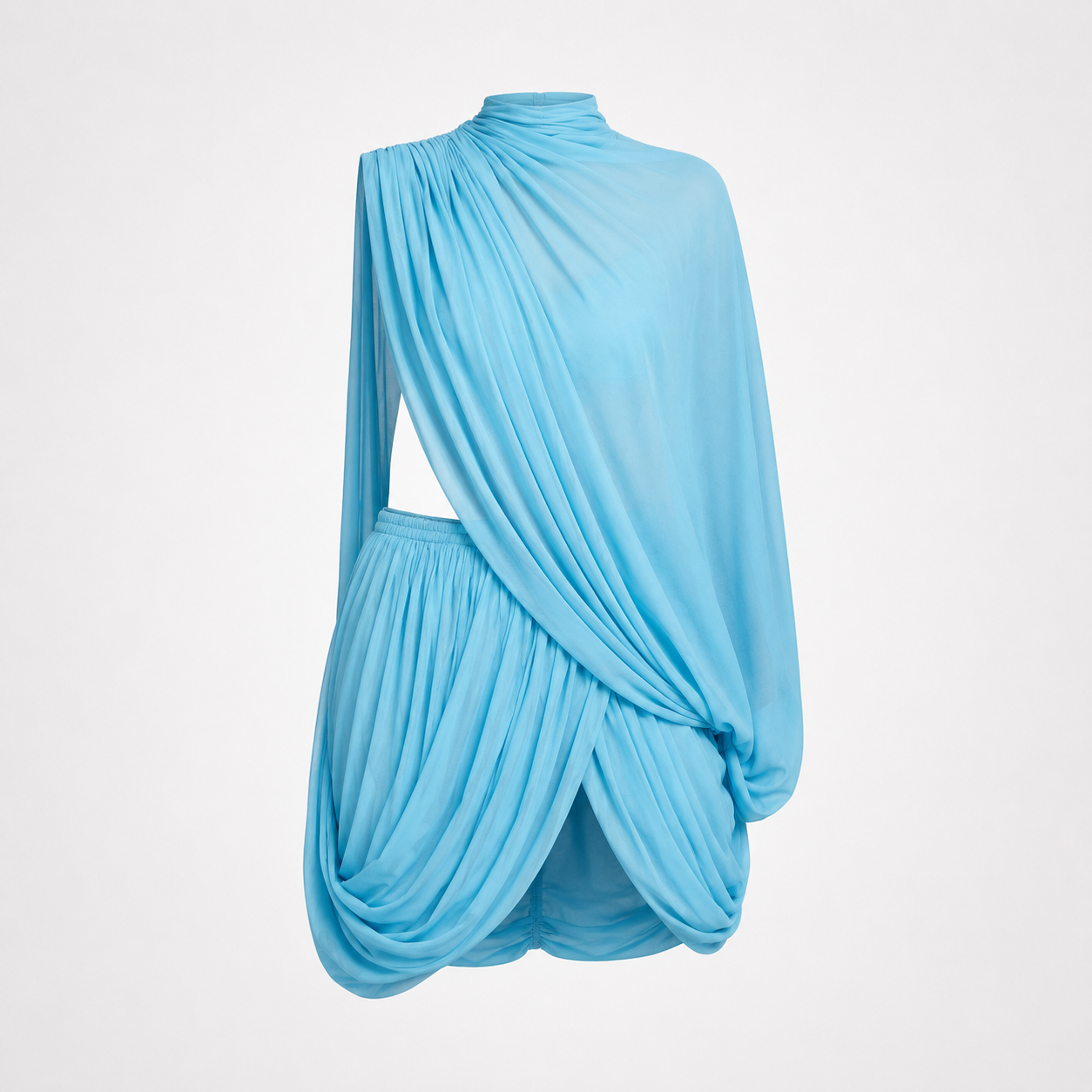 Formal Dress Women Sky Blue – Draped Chiffon Mini with Open Back, Wedding