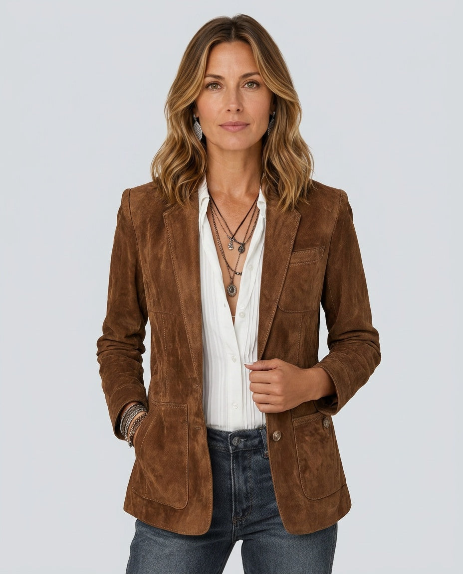 Vintage Blazer Women – Contrast Stitching Tailored Jacket