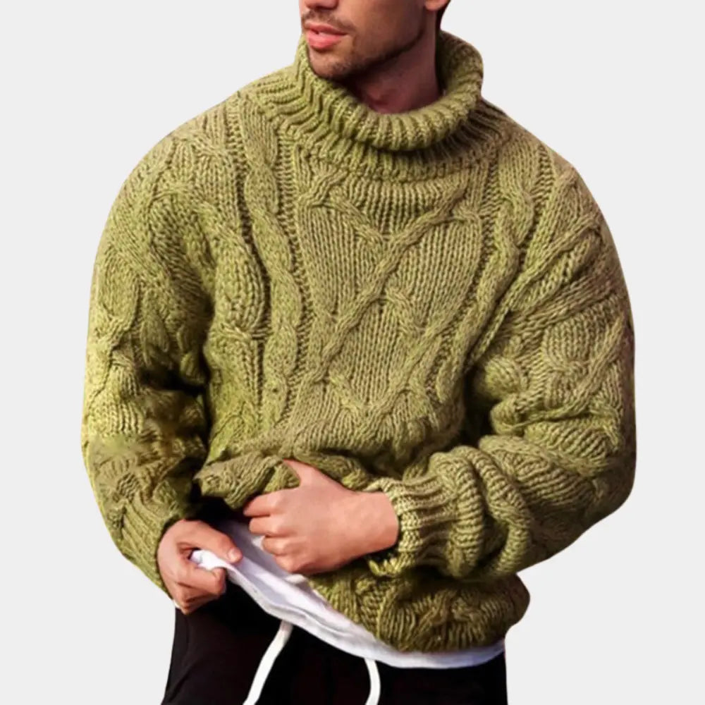 Sweater Herre – Rullekrave i Glat Strik – Varm Komfort til Kølige Dage