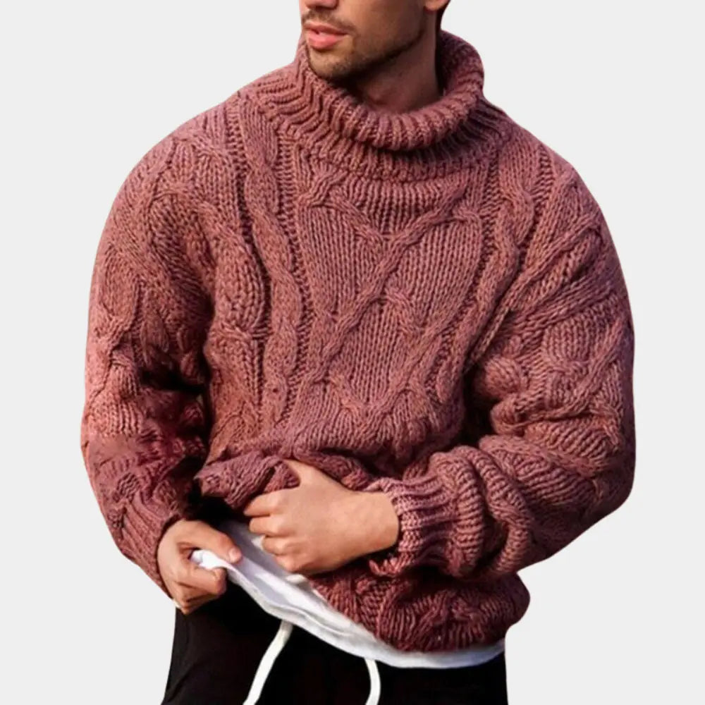 Sweater Herre – Rullekrave i Glat Strik – Varm Komfort til Kølige Dage