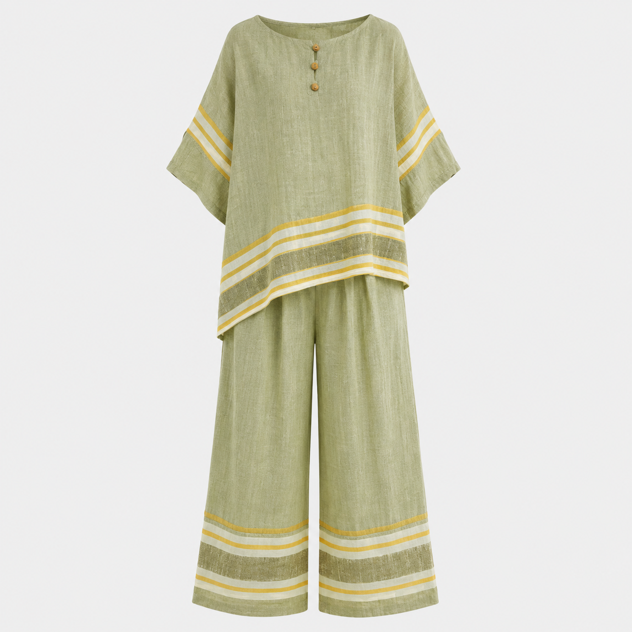 Linen Two Piece Set Women – Striped Wide-Leg Pants & Top