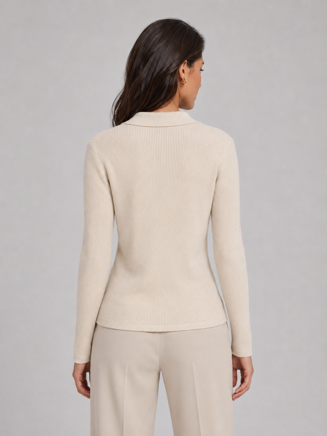 Ribstrik Polo Top Dame – Krave med Knaplukning
