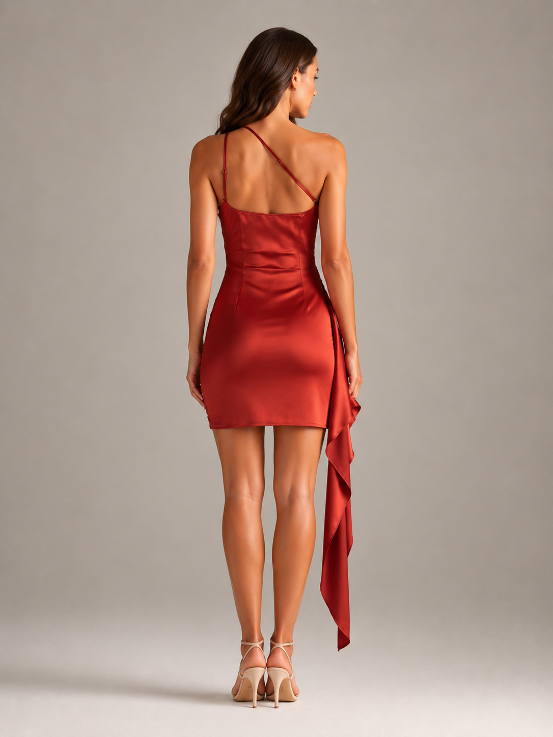 One-Shoulder Kjole Dame – Draperet med Åben Ryg
