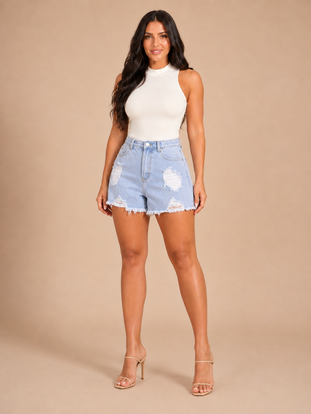 Denimshorts Dame Løs Pasform – Slidte Shorts med Frynser