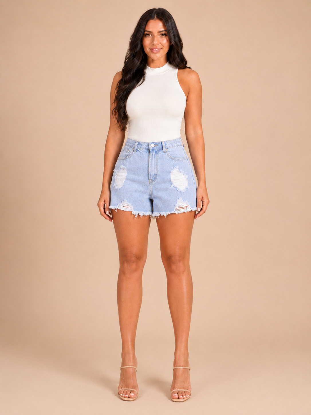 Denimshorts Dame Løs Pasform – Slidte Shorts med Frynser