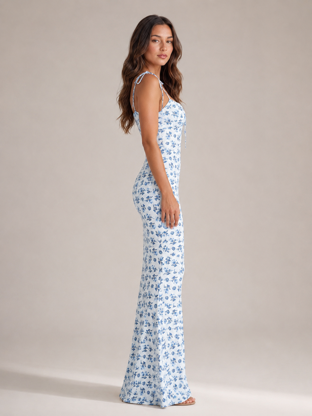 Floral Maxi Dress Women – Sweetheart Neckline Bow Detail