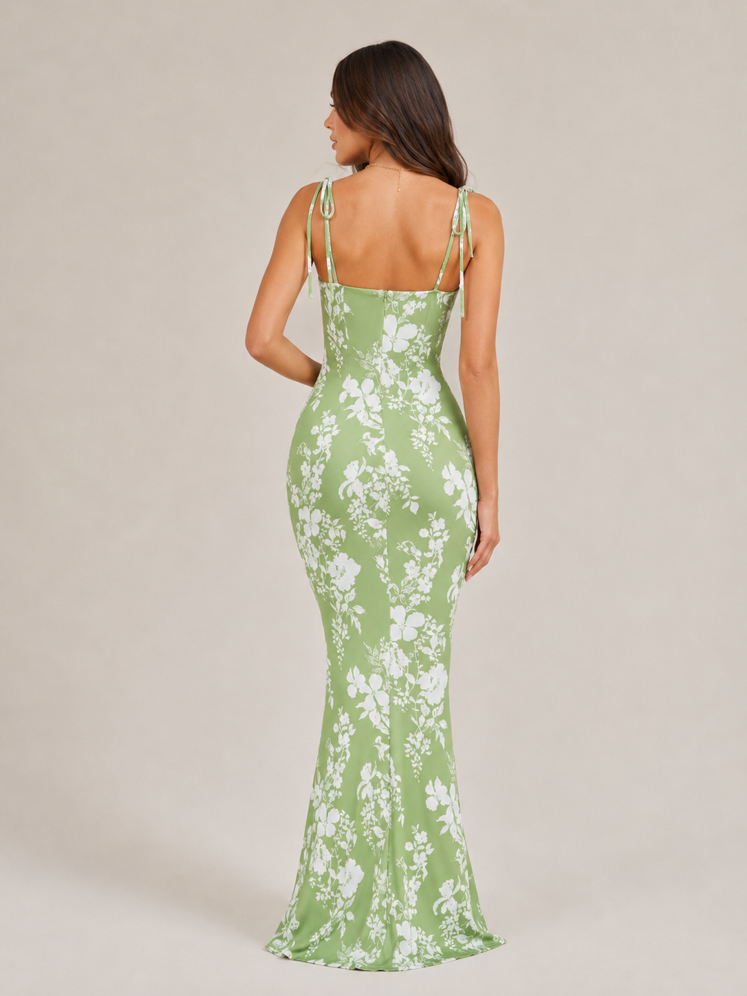 Floral Maxi Dress Women – Sweetheart Neckline Bow Detail
