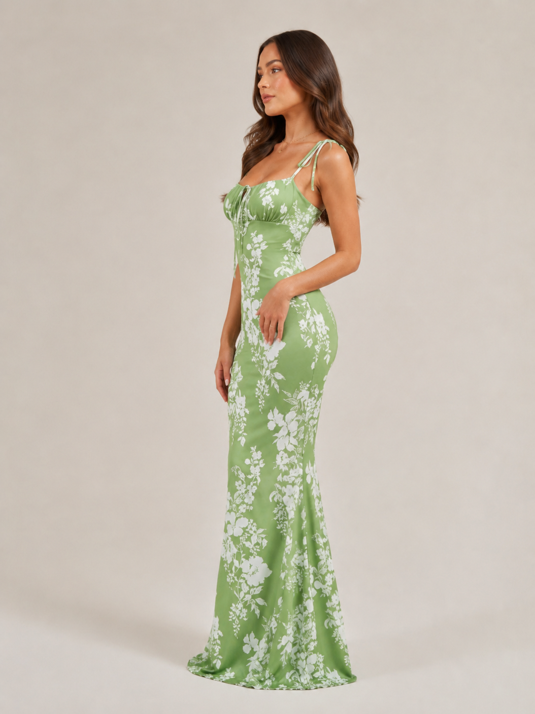 Floral Maxi Dress Women – Sweetheart Neckline Bow Detail
