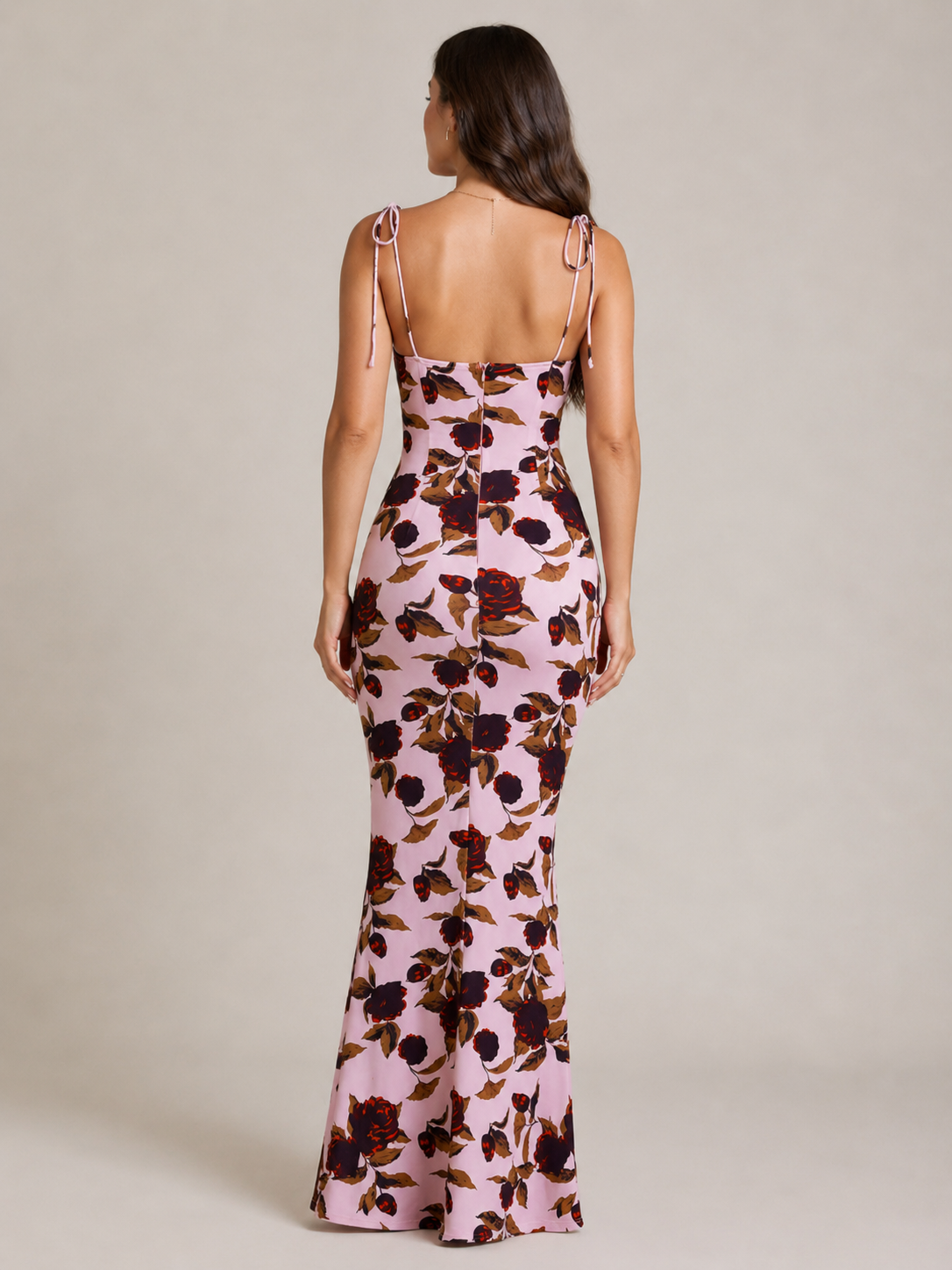 Floral Maxi Dress Women – Sweetheart Neckline Bow Detail