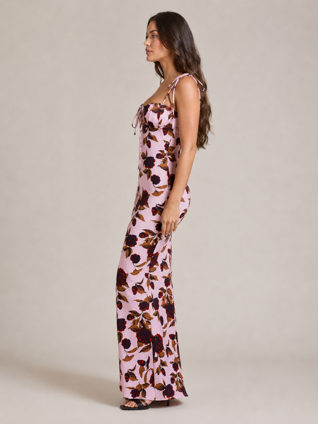 Floral Maxi Dress Women – Sweetheart Neckline Bow Detail