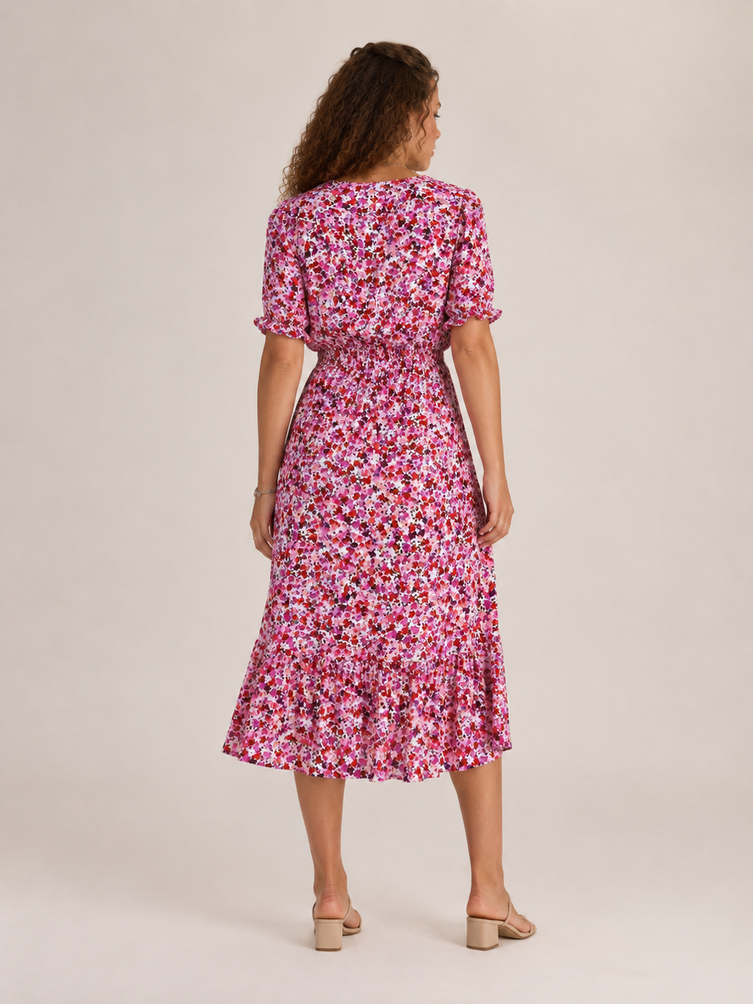Blomstret Maxikjole Dame – V-Hals med Knapper Fortil