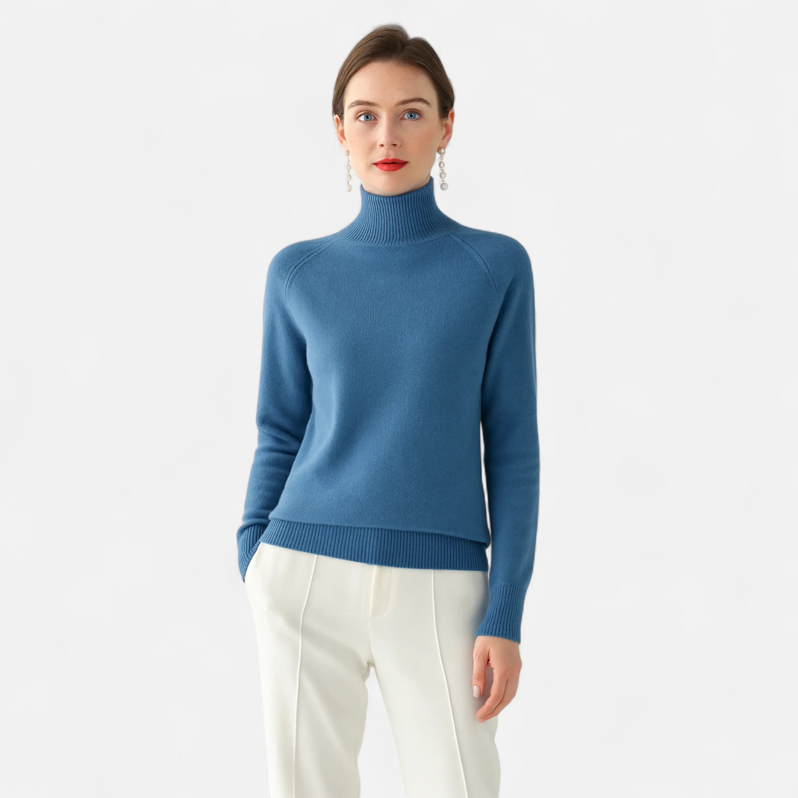 Elegant Mock-Neck Uldtrøje Dame i Blød Uldblanding | Højhalset Strik til Varm Komfort 6