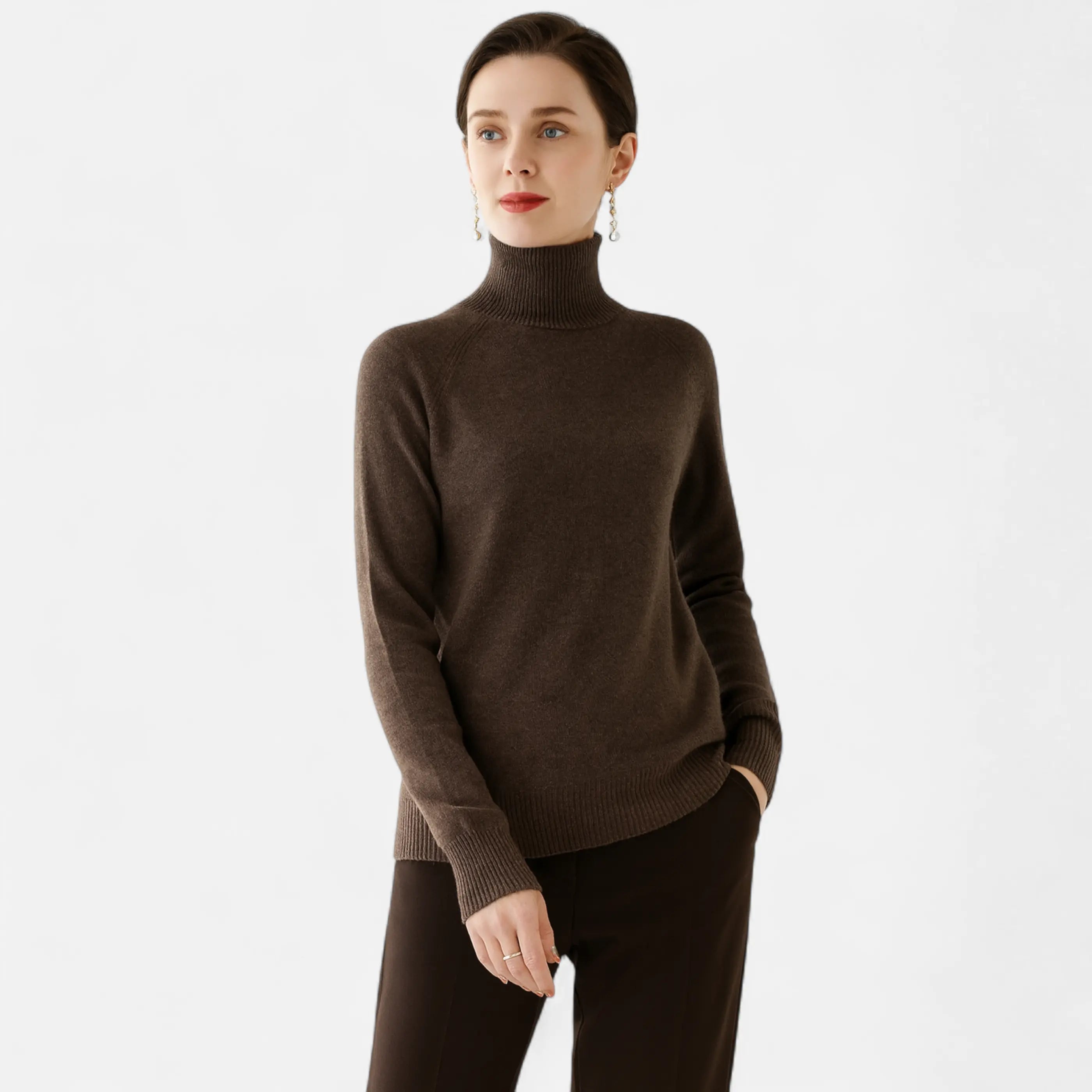 Elegant Mock-Neck Uldtrøje Dame i Blød Uldblanding | Højhalset Strik til Varm Komfort 4