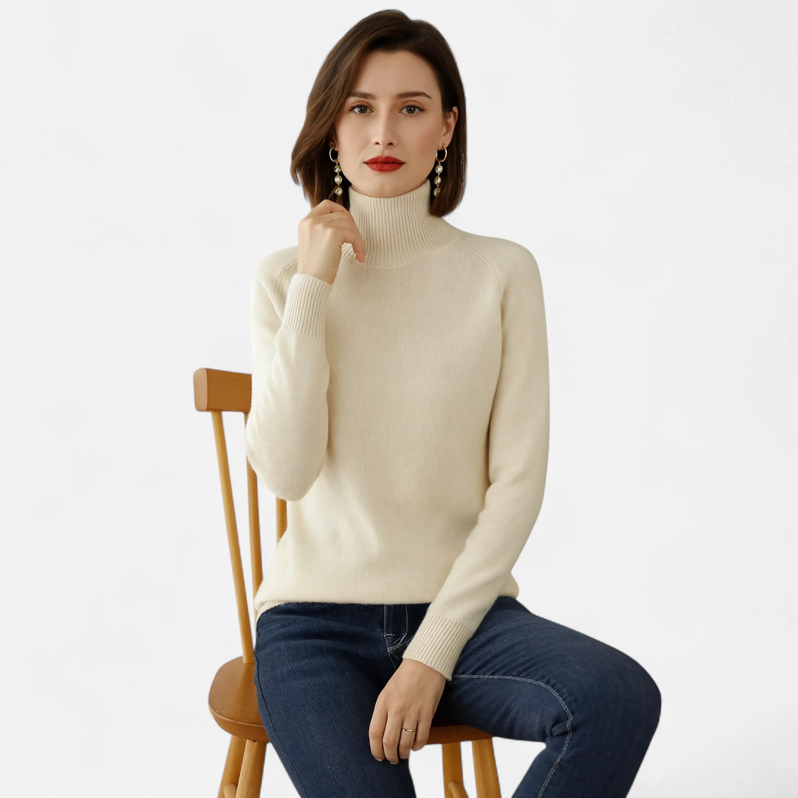 Elegant Mock-Neck Uldtrøje Dame i Blød Uldblanding | Højhalset Strik til Varm Komfort 9