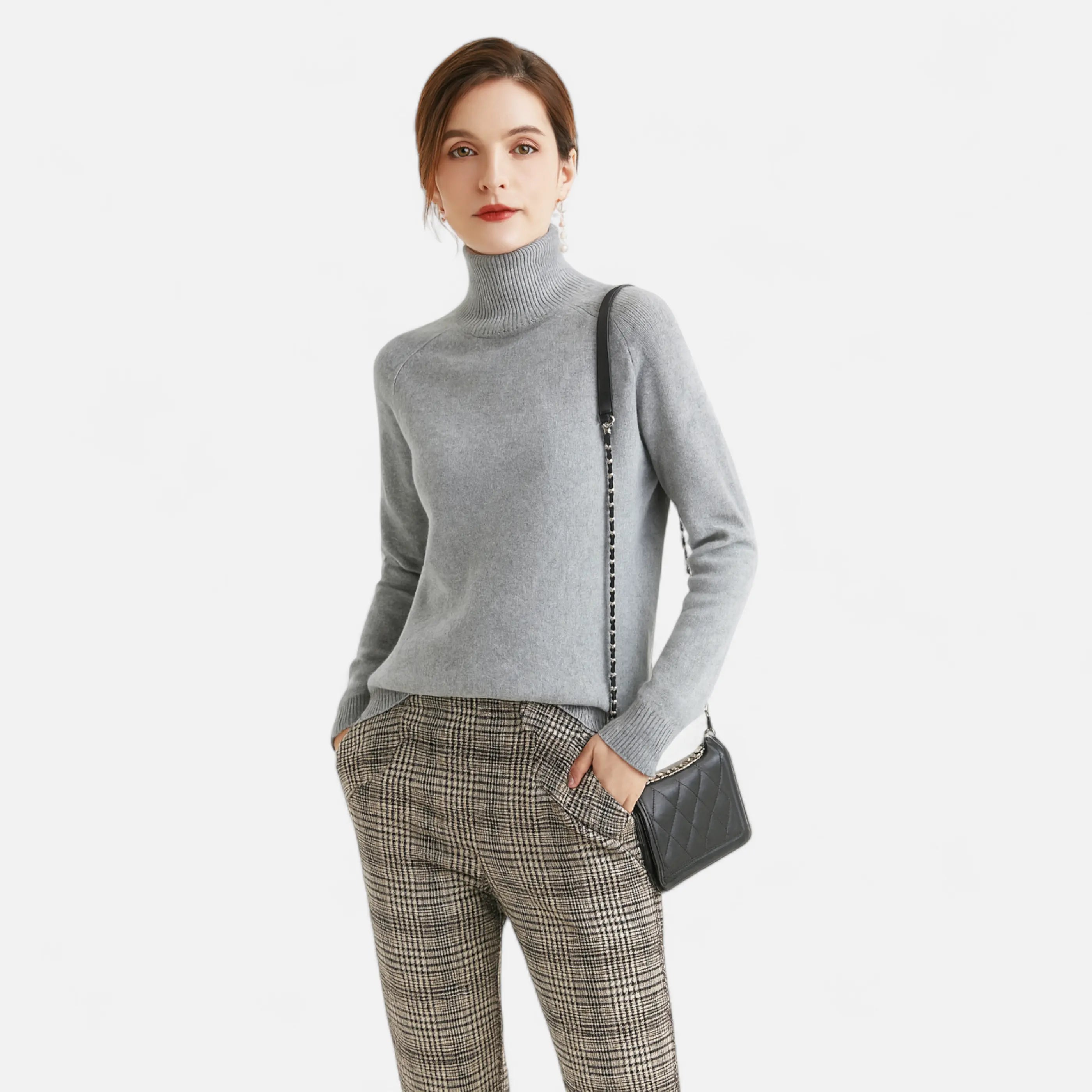 Elegant Mock-Neck Uldtrøje Dame i Blød Uldblanding | Højhalset Strik til Varm Komfort 8