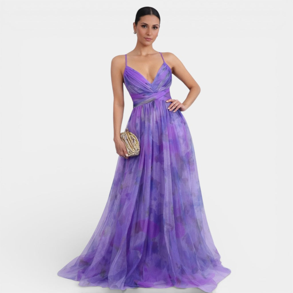 Women's Floral Maxi Dress – Flowy Chiffon Wedding Guest Dress | Spaghetti Strap Formal Gown, Multicolour
