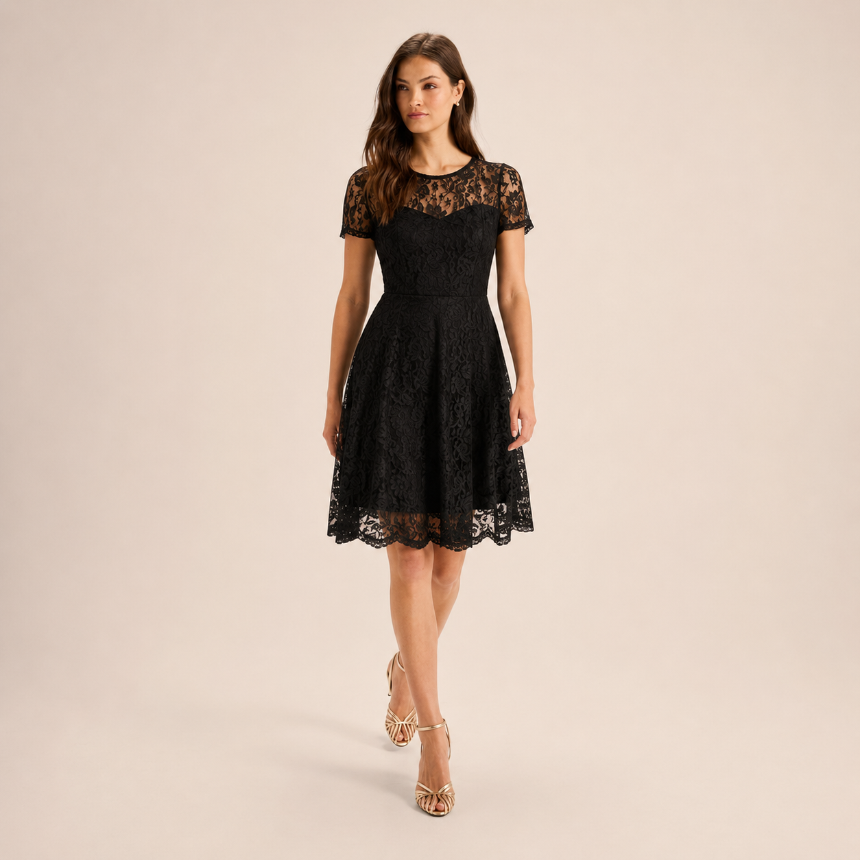 Lacie Women's Lace Midi Dress – Fit-and-Flare, Short Sleeve