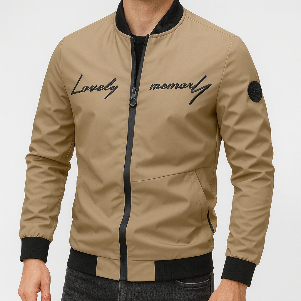 Herre Bomber Jakke med Broderi - Casual Streetwear, Letvægts, Ribbet Krave og Manchetter, Perfekt til Efterår og Vinter 5