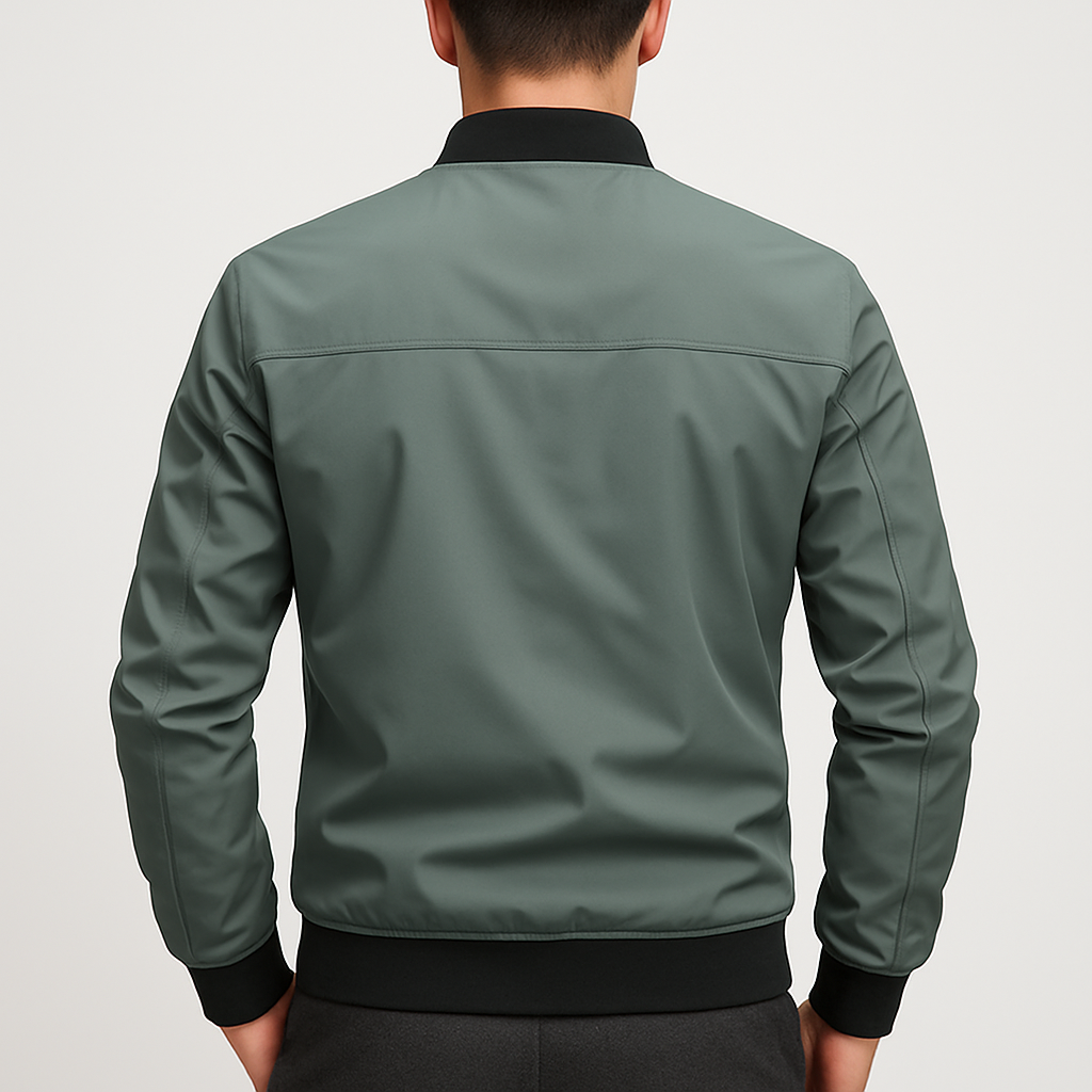 Herre Bomber Jakke med Broderi - Casual Streetwear, Letvægts, Ribbet Krave og Manchetter, Perfekt til Efterår og Vinter 2