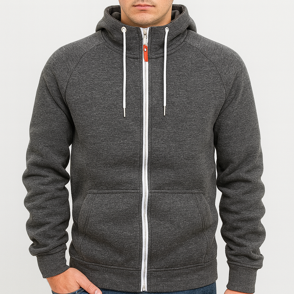 Casual Zip Hoodie til Mænd – Blød Polyesterblanding, Modern Fit, Lynlås, Ideel til Afslapning og Lag-På-Lag Styling 1