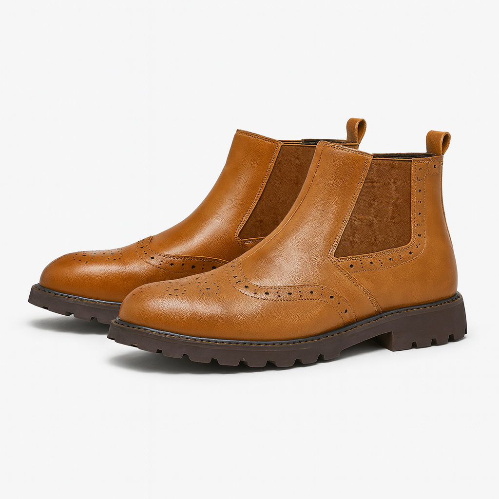 Brogue Chelsea Støvler Herre i PU-Læder – Elegante Slip-On Støvler med Elastiske Sidepaneler 4