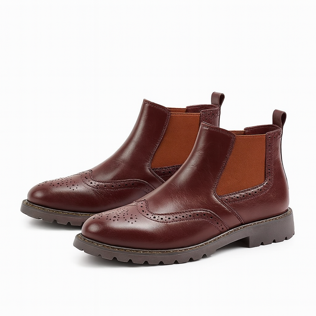 Brogue Chelsea Støvler Herre i PU-Læder – Elegante Slip-On Støvler med Elastiske Sidepaneler 1