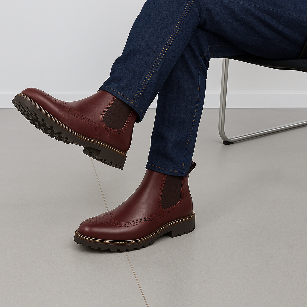 Brogue Chelsea Støvler Herre i PU-Læder – Elegante Slip-On Støvler med Elastiske Sidepaneler 2