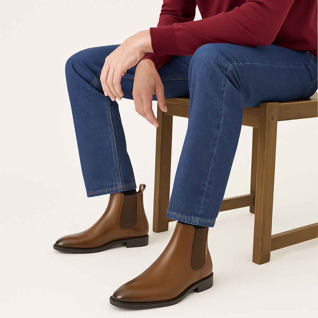 Chelsea Støvler i Ægte Læder til Herre – Elegant og Komfortabelt Design med Elastiske Sidepaneler 2