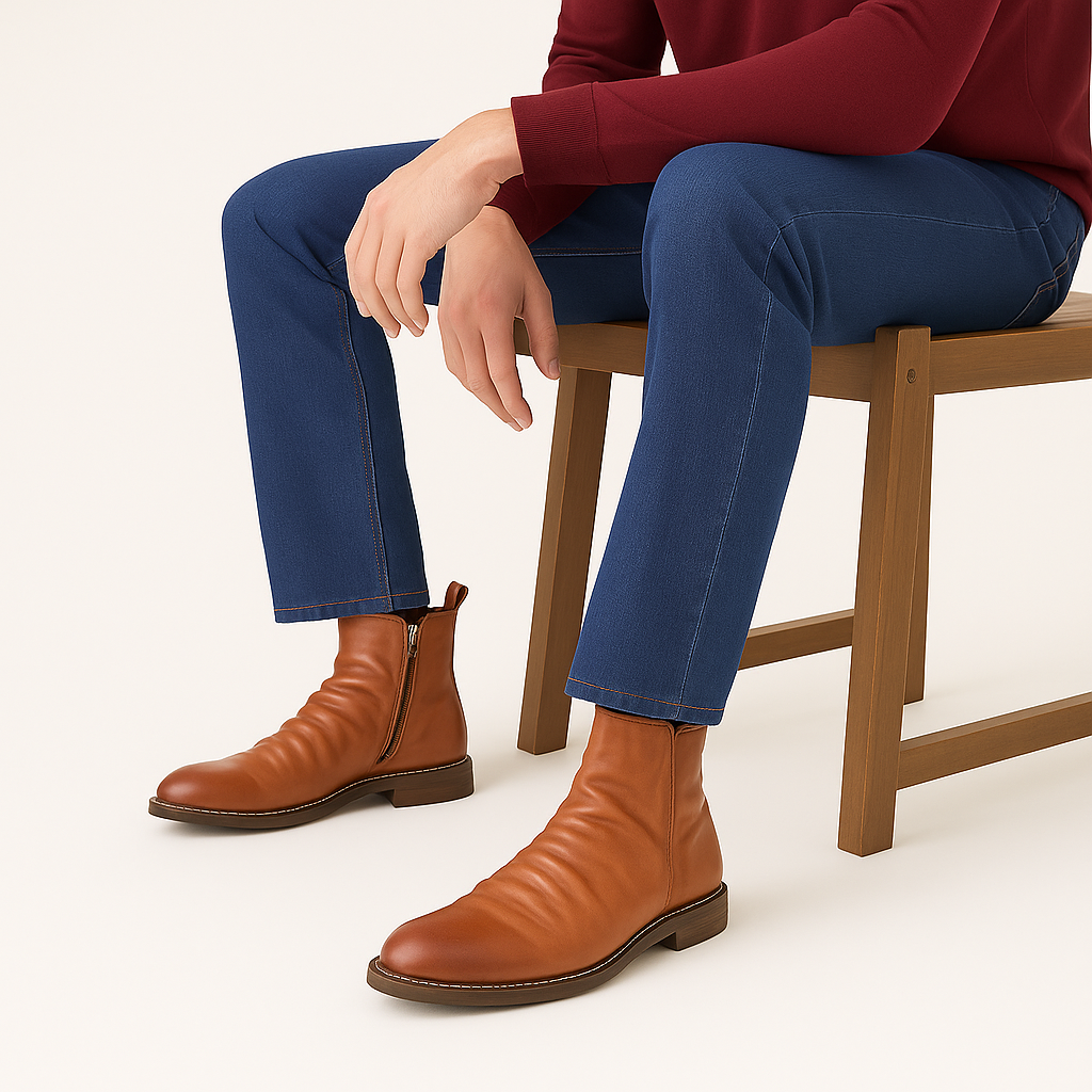 Chelsea Boots Herre i Læderlook med Lynlås – Slank Silhuet til Casual og Semi-formelle Anledninger 2
