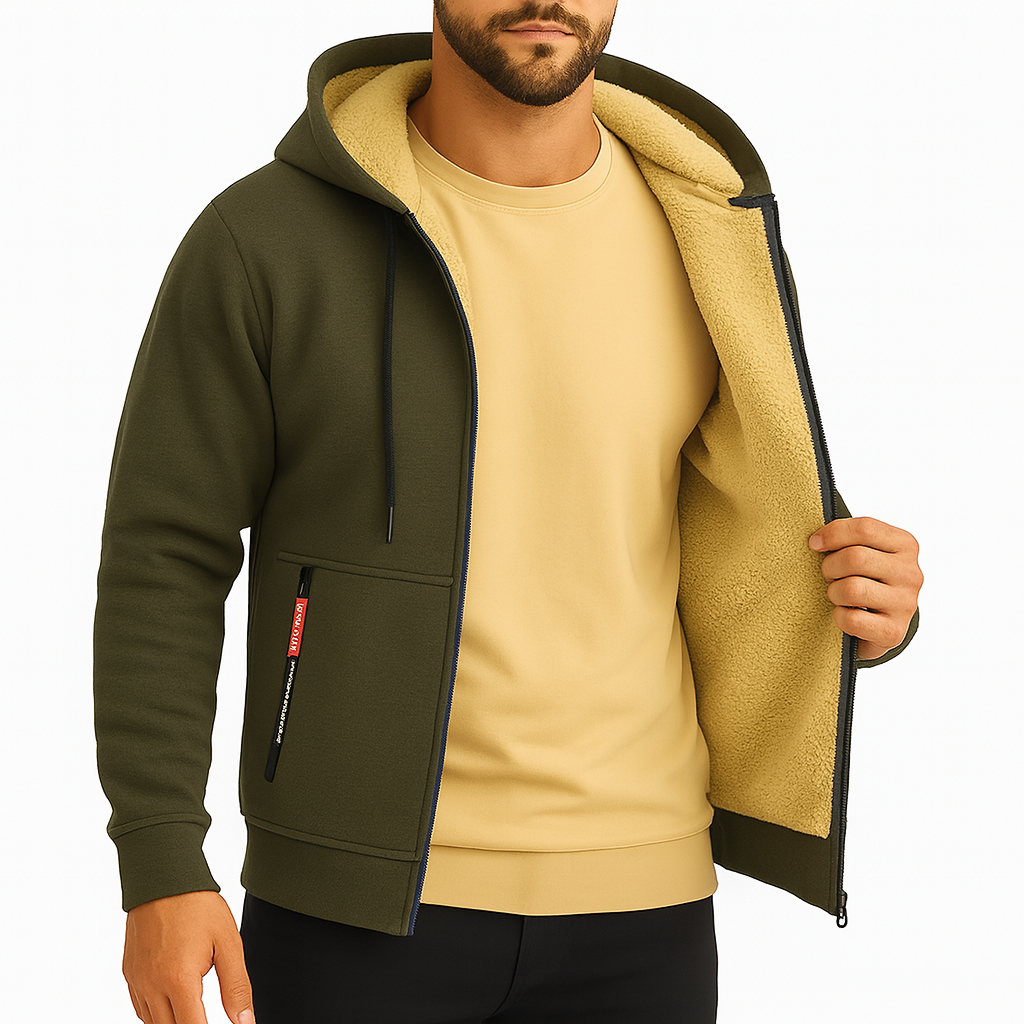 Fleece Hættetrøje med Lynlås til Mænd – Varm Hoodie til Sportstøj og Afslapning 7