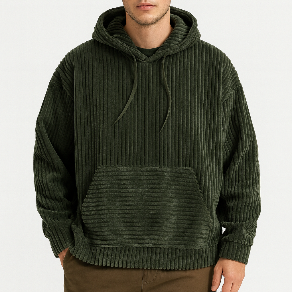 Velour Hættetrøje til Mænd - Komfortabel Hoodie med Corduroy Look til Hverdagsbrug og Loungewear 2